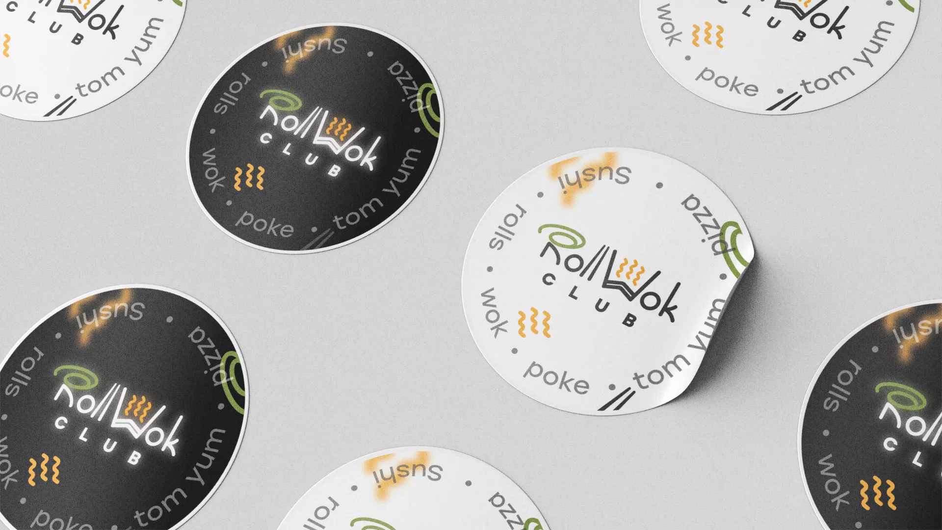 Разработка наклеек для суши-бара «Roll Wok Club» в Чебаркуле